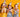 Three children with party hats blowing confetti