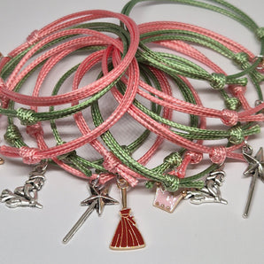 wicked friendship bracelets with wand witch broom and crown charms