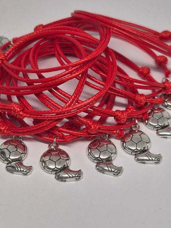 Boys party bag fillers red cord friendship bracelets with football charm