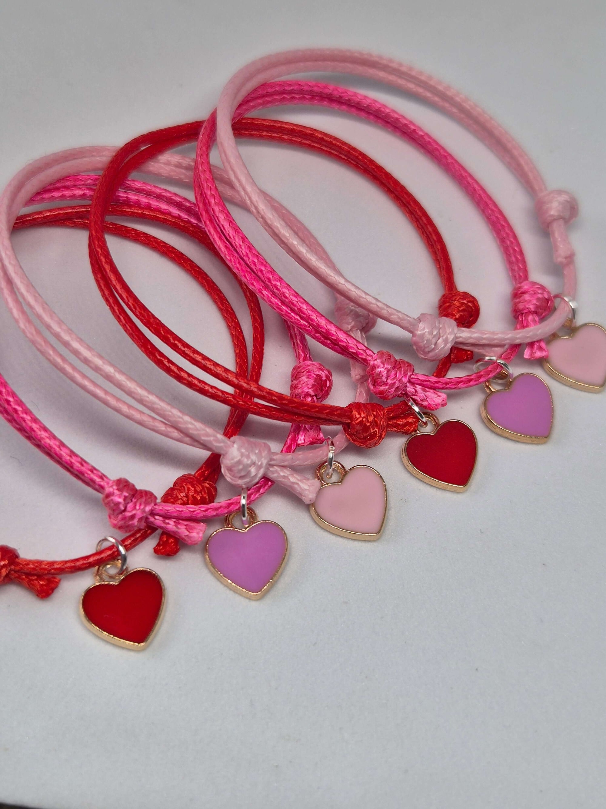 Enamel heart charm friendship bracelets red pink