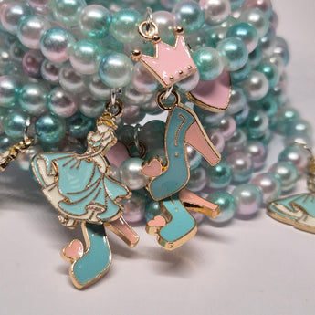 Cinderella themed beaded charm  bracelets set of 12-party bag essentials