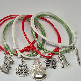Christmas red green white charm bracelets party bag fillers