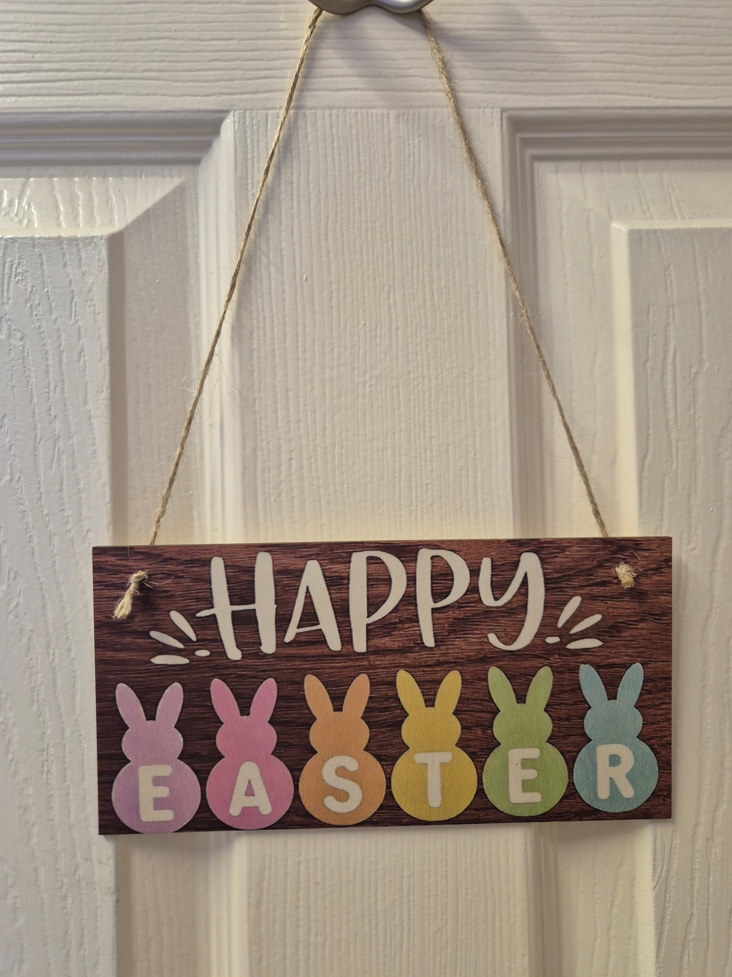 Happy Easter Wooden Sign With little Rabbits