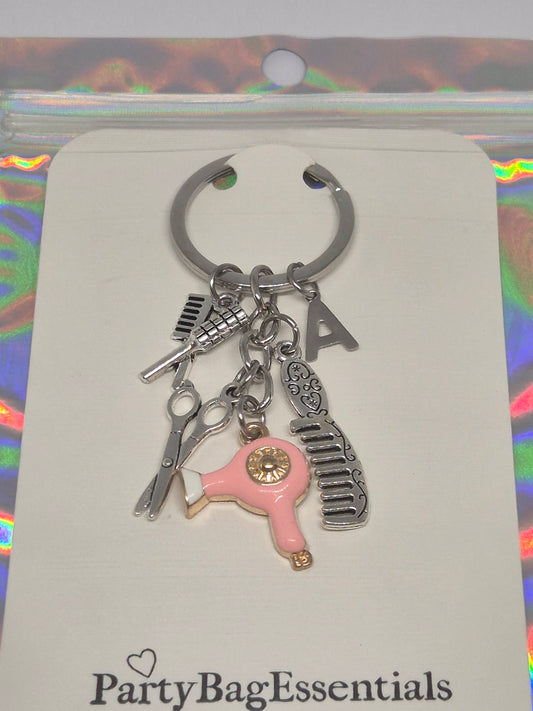 pink hairdresser keychain with brush hairdryer scissors-party bag essentials