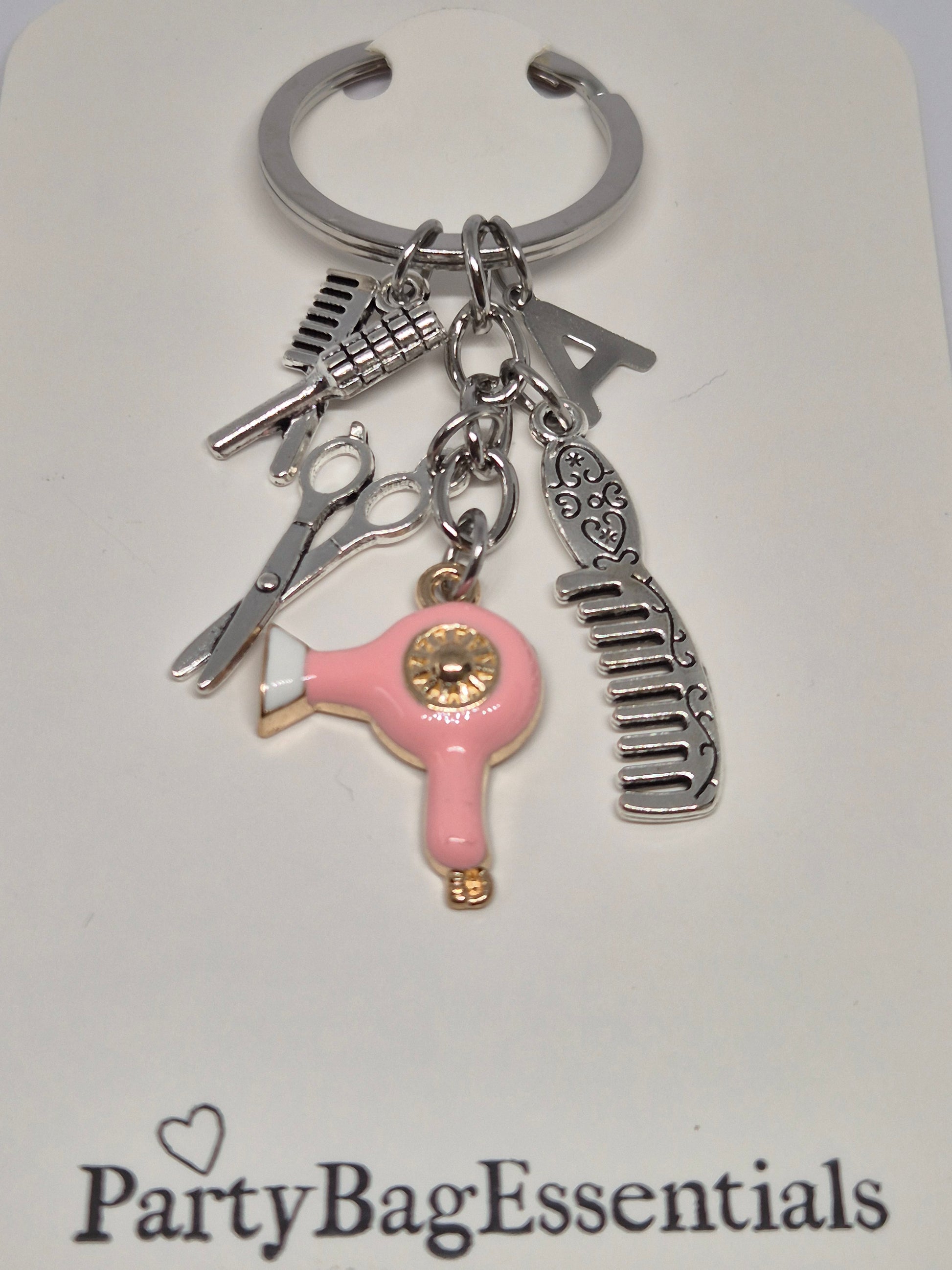 pink hairdresser keychain with brush hairdryer scissors-party bag essentials