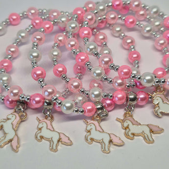 six pink childrens unicorn charm bracelets
