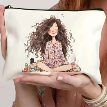 Girl in pyjamas make up bag