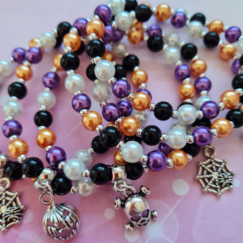 Halloween beaded charm bracelets party favours pumpkin skull web